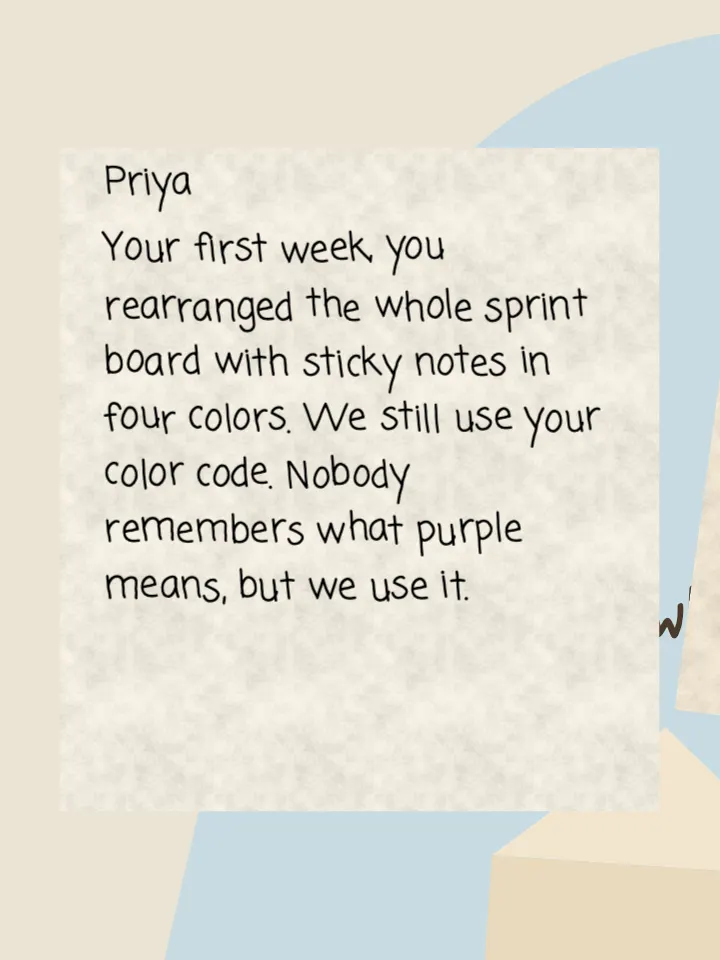 To Maya: a scene from the show, with handwritten message cards from many people laid out on the stage.